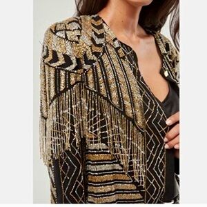 Seta Eclair Sequin Beaded Jacket Black/Gold/Silver Size S NWT